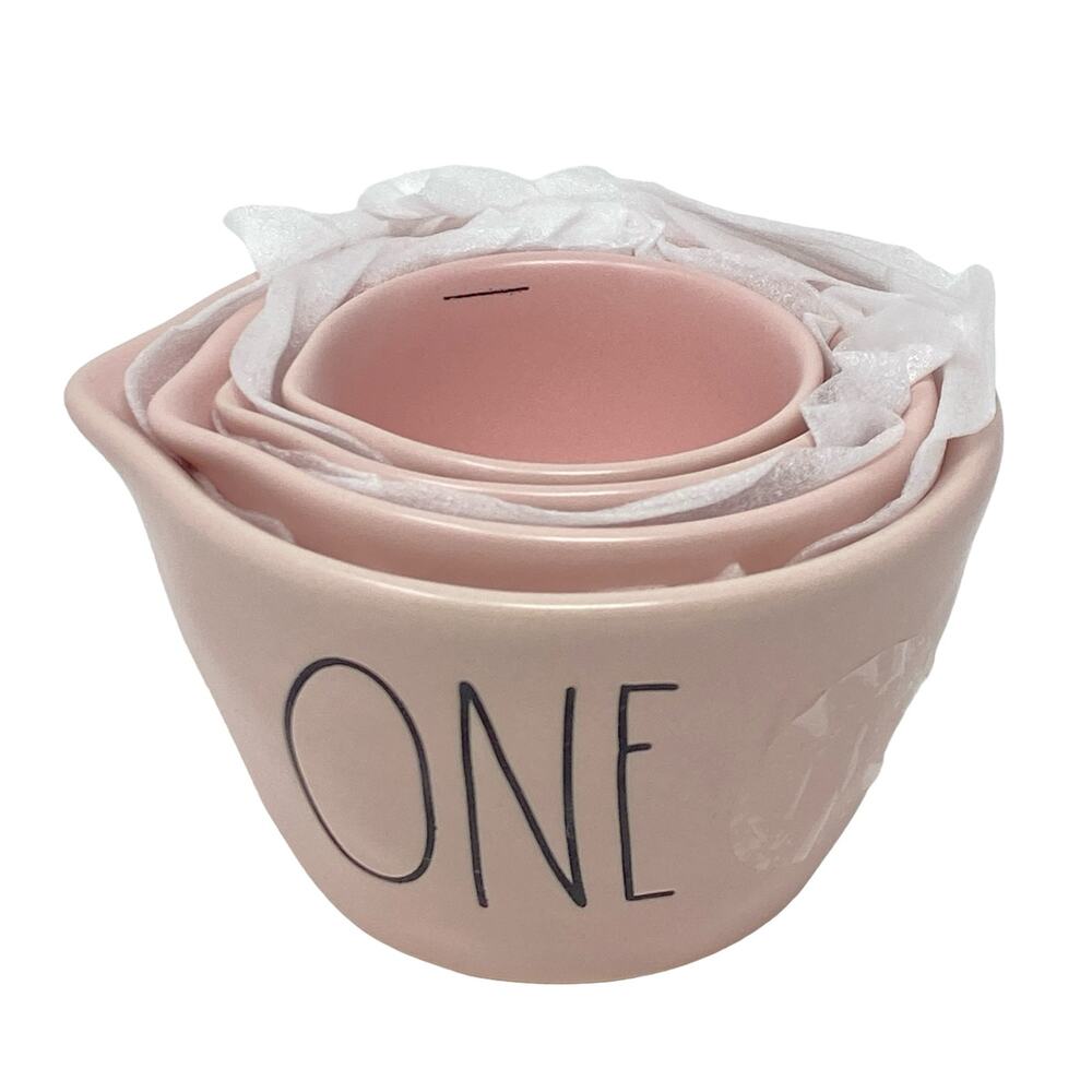 Rae Dunn Pink Ceramic Measuring Cups Set Farmhouse Kitchen Easter Spring Decor